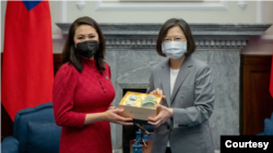 台湾总统蔡英文2022年9月8日会见美国国会代表团团长墨菲(Stephanie Murphy)。(台湾总统府照片)