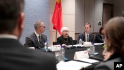 美国财长耶伦对在北京的美国商界人士讲话。(美联社2023年7月7日)