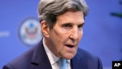 FILE - US Special Presidential Envoy for Climate John Kerry speaks during an interview with The Associated Press at the US Consulate General after the G-7 ministers' meeting on climate, energy and environment in Sapporo, Japan, April 16, 2023.