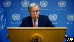 Foto Achiv: Sekrete-Jeneral Nasyonzuni Antonio Guterres nan katye jeneral LONU, 27 Jiye, 2023.
