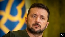 乌克兰总统弗拉基米尔·泽连斯基(Volodymyr Zelenskyy)在2024年7月15的一次记者会上。