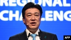 日本防卫大臣木原稔在新加坡举行的香格里拉对话会上发表讲话。(2024年6月1日)