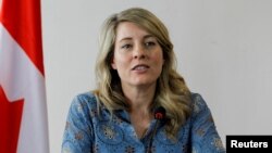 FILE - Canada Foreign Affairs Minister Melanie Joly speaks during her official visit to Nairobi, Kenya, May 2, 2023.