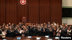 香港立法会全票通过《维护国家安全条例草案》,即《基本法》23条。(2024年3月19日)