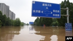 被洪水淹没的河北涿州街道。(2023年8月2日)