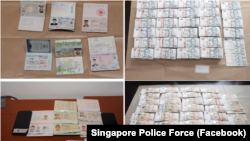 新加坡警察部队在突袭10名洗钱人员时扣押的证据。 (脸书/新加坡警察部队)