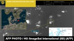 Зображення, опубліковане ImageSat International (ISI) 30 вересня 2022 року зі звіту розвідки, на якому видно викид газу на газопроводі «Північний потік-1» у шведській економічній зоні в Балтійському морі. Фото: ImageSat International (ISI) / AFP