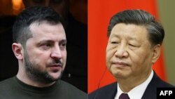 资料照:乌克兰总统泽连斯基(左)与中国领导人习近平