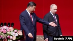 中国领导人习近平与俄罗斯总统普京在北京出席庆祝中俄建交75周年专场音乐会。(2024年5月16日)