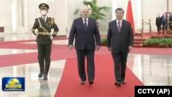中国领导人习近平在北京人大会堂为到访的白俄罗斯总统卢卡申科举行欢迎仪式。(2023年3月1日)