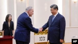 中国领导人习近平在北京人大会堂会晤到访的美国国会参议院多数党领袖查克·舒默。(2023年10月9日)