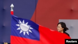 资料照:台湾总统蔡英文在台北出席双十节典礼并发表演讲。(2023年10月10日)