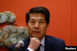 资料照:中国政府欧亚事务特别代表李辉在北京举行的一个新闻发布会上讲话。(2023年6月2日)