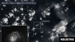卫星照片显示波罗的海事故发生后北溪天然气管道内的气体泡沫冒出海面。(2022年9月29日)