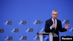 北约秘书长延斯·斯托尔滕贝格(Jens Stoltenberg)3月16日在布鲁塞尔举行新闻发布会。