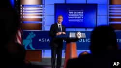 美国国务卿布林肯2022年5月26日在乔治·华盛顿大学发表讲话,概述了拜登政府的中国政策。这次活动由亚洲协会主办。