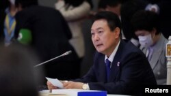 韩国总统尹锡悦在金边参加东盟峰会(2022年11月)。