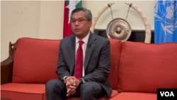 Kyaw Moe Tun, Myanmar's Ambassador to the United Nations, speaks with VOA's Ingyin Naing, at the Office of the Permanent Representative of Myanmar to the United Nations in New York, Dec. 9, 2022.