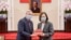 Taiwan President Tsai Ing-wen attends a meeting with U.S. Sen. Lindsey Graham at the presidential office in Taipei, Taiwan, in this handout picture released April 15, 2022.