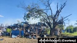မြောင်မြို့နယ် မကျည်းဘုတ်ကျေးရွာ လေကြောင်းတိုက်ခိုက်ခံရအပြီးတွေ့ရစဉ် (နိုဝင်ဘာ ၁၂၊ ၂၀၂၄)