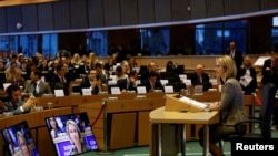 Кая Каллас на слуханнях у комітеті закордонних справ Європейського парламенту в Брюсселі 12 листопада 2024 р.