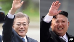 韩国总统文在寅(左),朝鲜领导人金正恩(右)