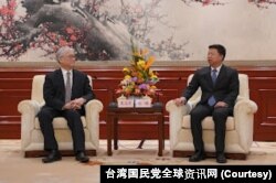 中国国台办主任宋涛在北京钓鱼台国宾馆会晤到访的台湾国民党副主席夏立言。(2023年2月9日)