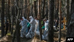 Ексгумація тіл людей, які загинули під час російської окупації міста Ізюм на Харківщині. Україна, вересень 2022 року