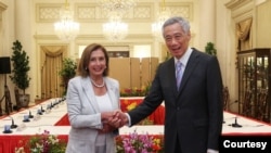 美国国会众议院议长佩洛西2022年8月1日在新加坡会见总理李显龙。(新加坡政府照片)