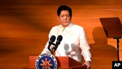 菲律宾总统小马科斯(Ferdinand Marcos Jr.)在2022年7月25日作为当选总统首次发表全国讲话。(资料照)