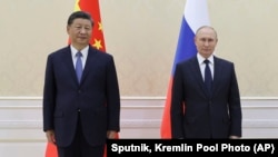 中国领导人习近平与俄罗斯总统普京在乌兹别克斯坦撒马尔罕参加上海合作组织峰会期间举行会晤。(2022年9月15日)