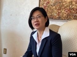 台湾驻美副代表王良玉2022年9月19日在双橡园举行华文媒体简报会。(美国之音锺辰芳拍摄)
