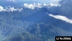 从空中俯瞰所罗门群岛,伐木公司在森林里为伐木而修建的道路清晰可见。(美国之音莉雅拍摄)