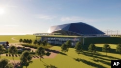 英国劳斯莱斯SMR公司设计的小型模组化反应堆(Small Modular Reactor, SMRs)入口处想象图。该公司2022年9月9日开始为此设想做公关并希望本年代底他们的设想能变成现实。(美联社照片)