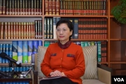 台湾外交部发言人高安 3月11日主持记者会 (美国之音申华拍摄)