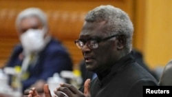 资料照:所罗门群岛总理玛纳西·索加瓦雷(Manasseh Sogavare)(媒体联访照片)