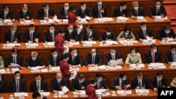 在北京人大会堂出席全国人大年度会议开幕式的人大代表们。(2020年5月22日)