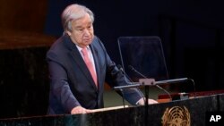 联合国秘书长安东尼奥∙古铁雷斯(Antonio Guterres)周一(9月19日)在纽约联合国总部教育改革峰会上发表讲话。