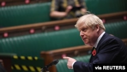 英国首相鲍里斯·约翰逊(Boris Johnson)2020年11月11日在英国下议院讲话。