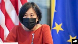 美国贸易代表戴琪(Katherine Tai)在美国-欧盟贸易和技术委员会会议期间发表讲话(2021年9月29日)。