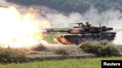 美韩联合军演中的M1A2艾布拉姆斯(Abrams)坦克(资料图)