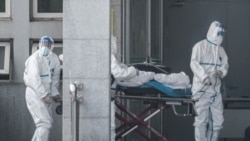 中国湖北省武汉市收治新型冠状病毒肺炎病人的金银潭医院医务人员在运送一名病人。(2020年1月18日)