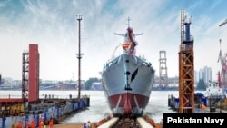 中国为巴基斯坦建造的054A/P型护卫舰在上海沪东中华造船厂举行了下水仪式(照片来源:巴基斯坦海军)。