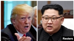 美国总统川普(左),朝鲜领导人金正恩