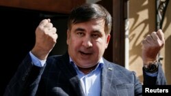 Former Georgian President Mikheil Saakashvili speaks during a press conference in Lviv, Ukraine, Sept. 11, 2017.