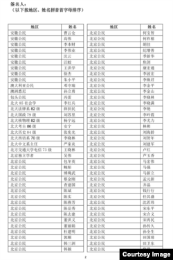 中国公民就雷洋案发出公开信的部分签名 (网络截图)