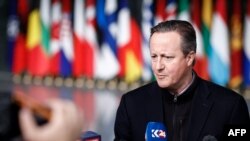 2024年4月3日,英国外交大臣卡梅伦在布鲁塞尔北约总部举行北约外长会议之前向媒体发表声明。