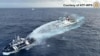2024年12月4日,菲律宾指控中国海警在有争议的斯卡伯勒浅滩附近海域巡逻时,向其船只发射了高水炮;中国海警则反控菲国船只“危险接近”中国海警“正常执法巡查船只”。(西菲律宾海国家特遣部队提供/法新社发布)