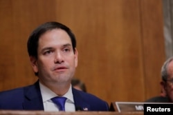 来自佛罗里达州的共和党参议员鲁比奥(Marco Rubio)在听证会上(2018年7月25日)
