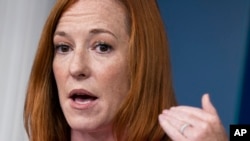 白宫发言人莎琪(Jen Psaki)2021年9月23日在白宫记者会上